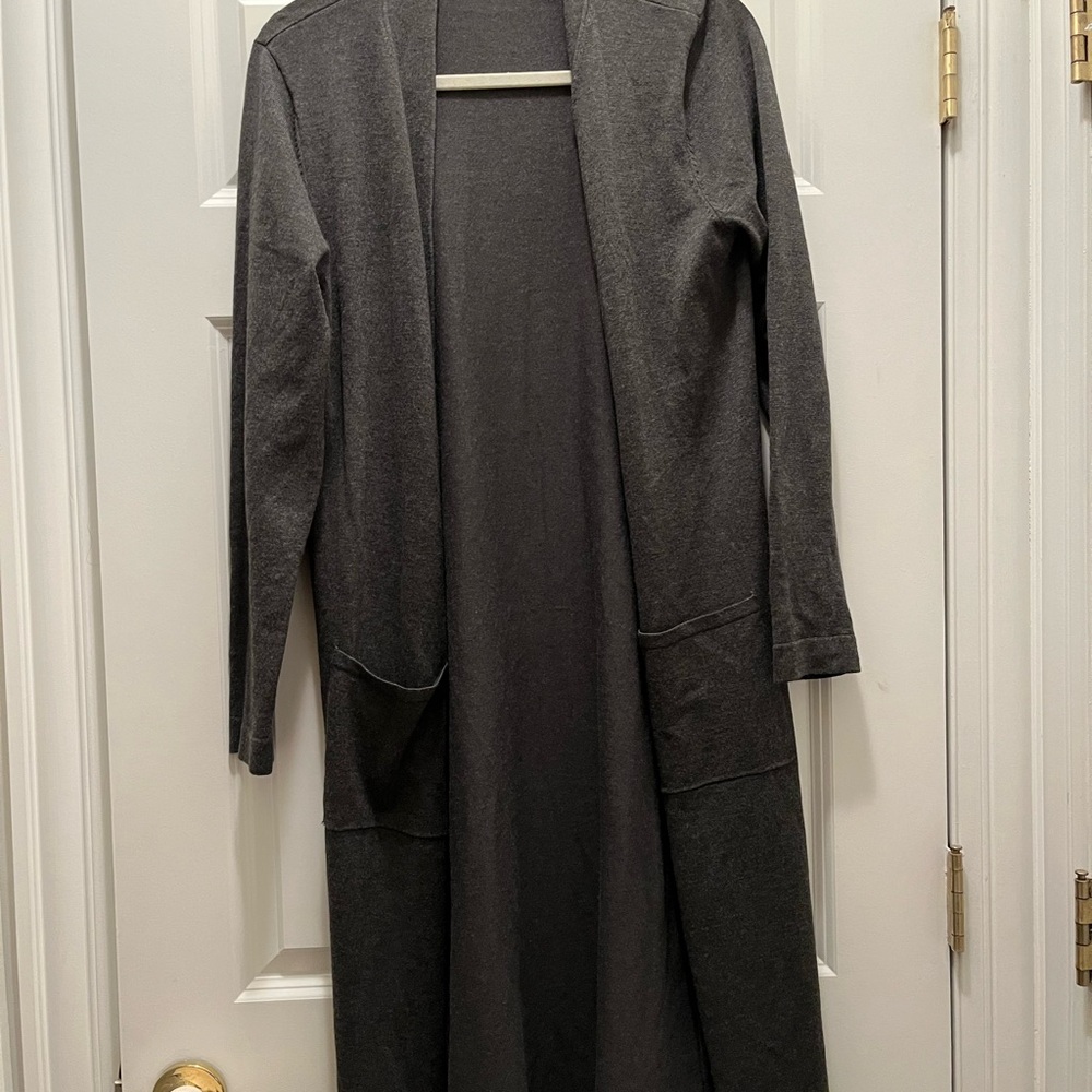 Long Gray Open Front Cardigan